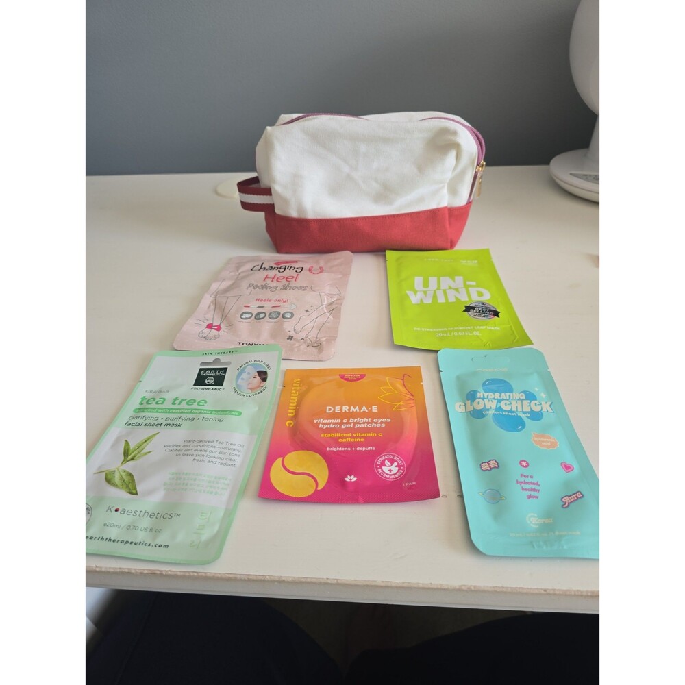 Mask Sampler with Cosmetic Bag NEW Derma E, Tony Moly, I Dew Care, Creme